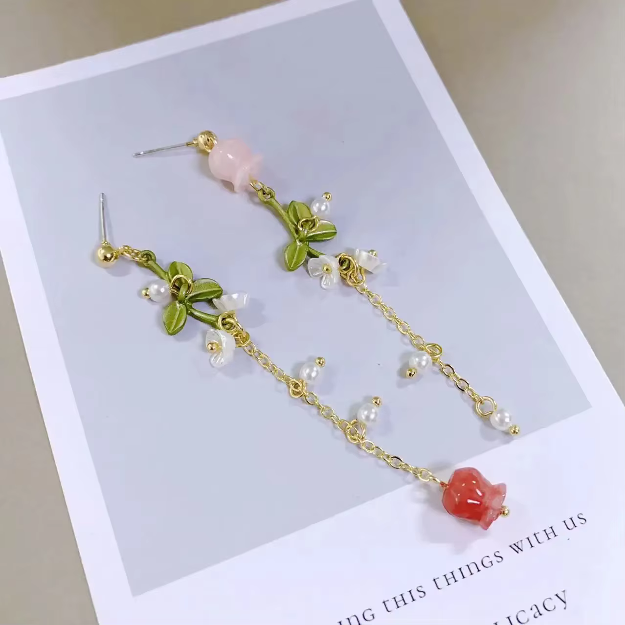 Boucles d'oreilles coréennes en perles de fleur de Rose fraîche