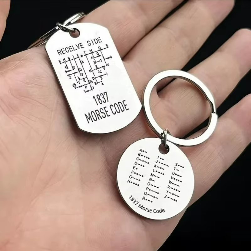 Porte-clés double face en acier inoxydable avec code Morse pour chien