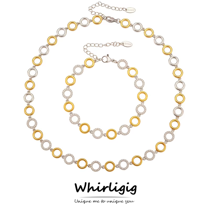 Bracelet de collier de chaîne à maillons circulaires bicolores pour femmes