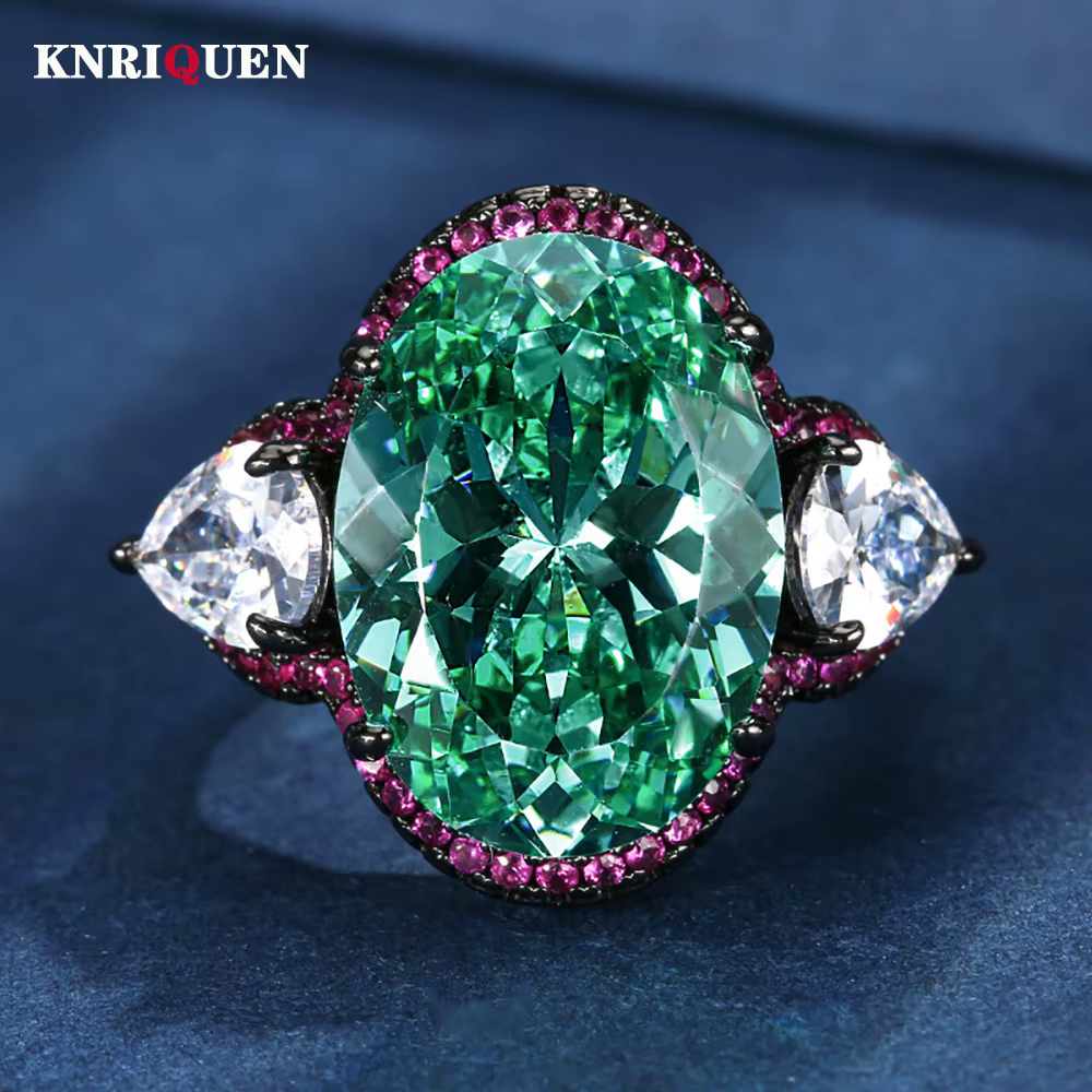 Bague en diamant de laboratoire en Tourmaline verte Paraiba