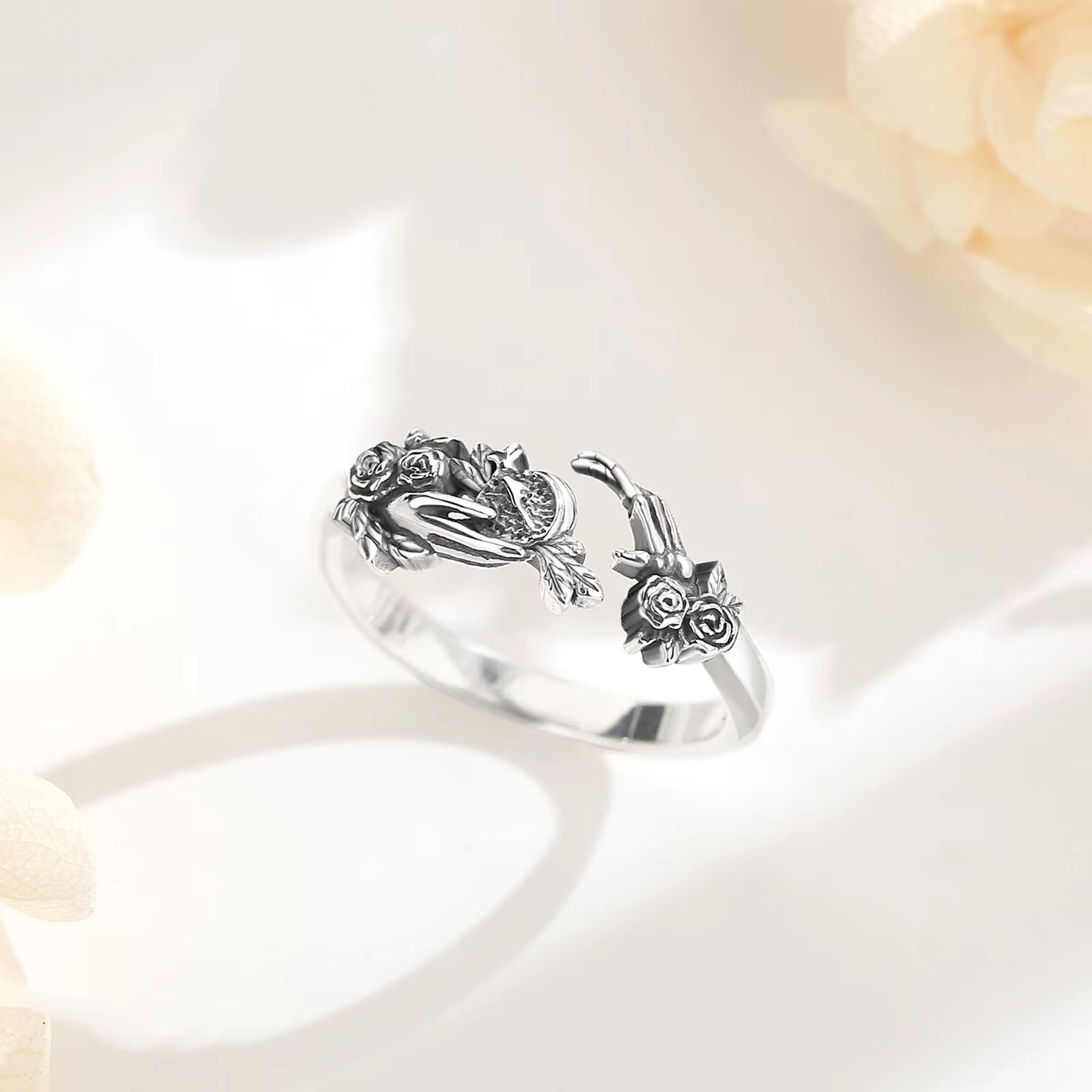 Bague ajustable Eudora en argent sterling 925, déesse sombre Persephone, bague crâne grenade, mythologie grecque, bijoux Wicca pour femmes