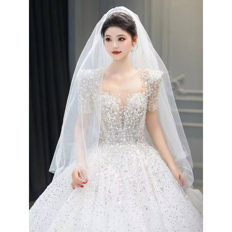 Robe de mariée de luxe légère, Texture française haut de gamme, industrie lourde, paillettes, ciel étoilé, femmes enceintes, grande taille, personnalisée