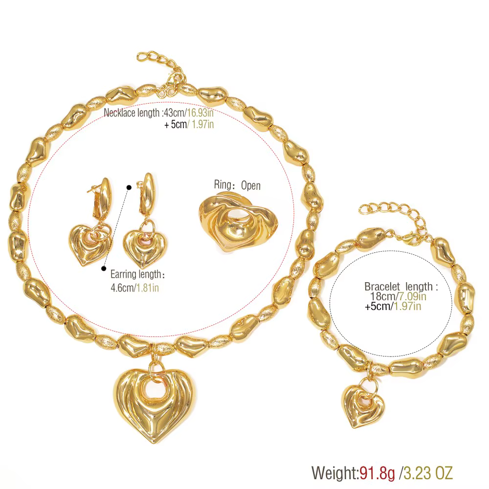 GZJPEI 2025 nouvel amant coeur ensemble de bijoux exquis perles métalliques bracelet à breloques coeurs pendentif collier cadeaux de noël à la mode
