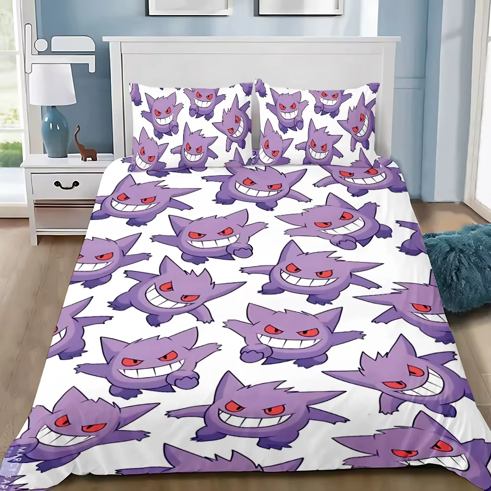 Housse de couette et taie d'oreiller Gengar de dessin animé