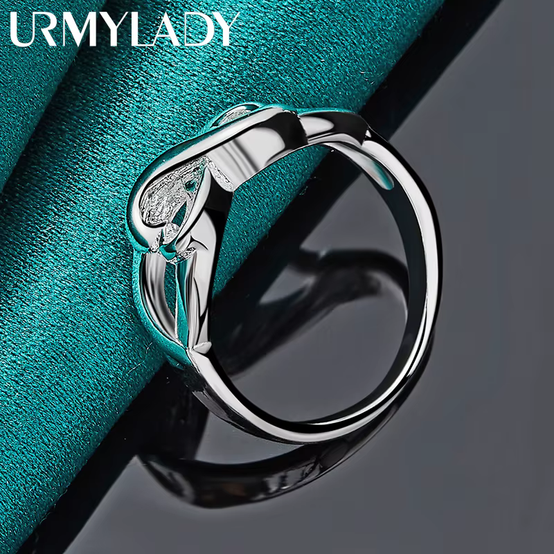 URMYLADY Argent Sterling 925 Double Coeur 7-10 # Bague pour femmes amoureux