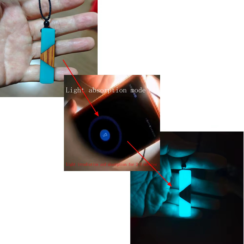 Collier pendentif en résine de bois qui brille dans le noir