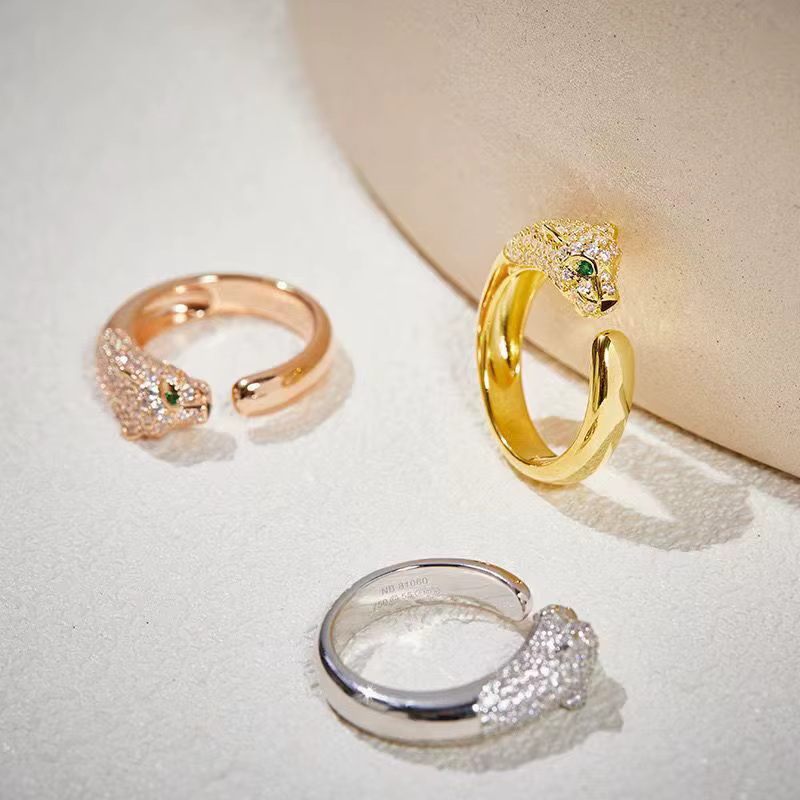 Bague tête de léopard plaquée or pour couples