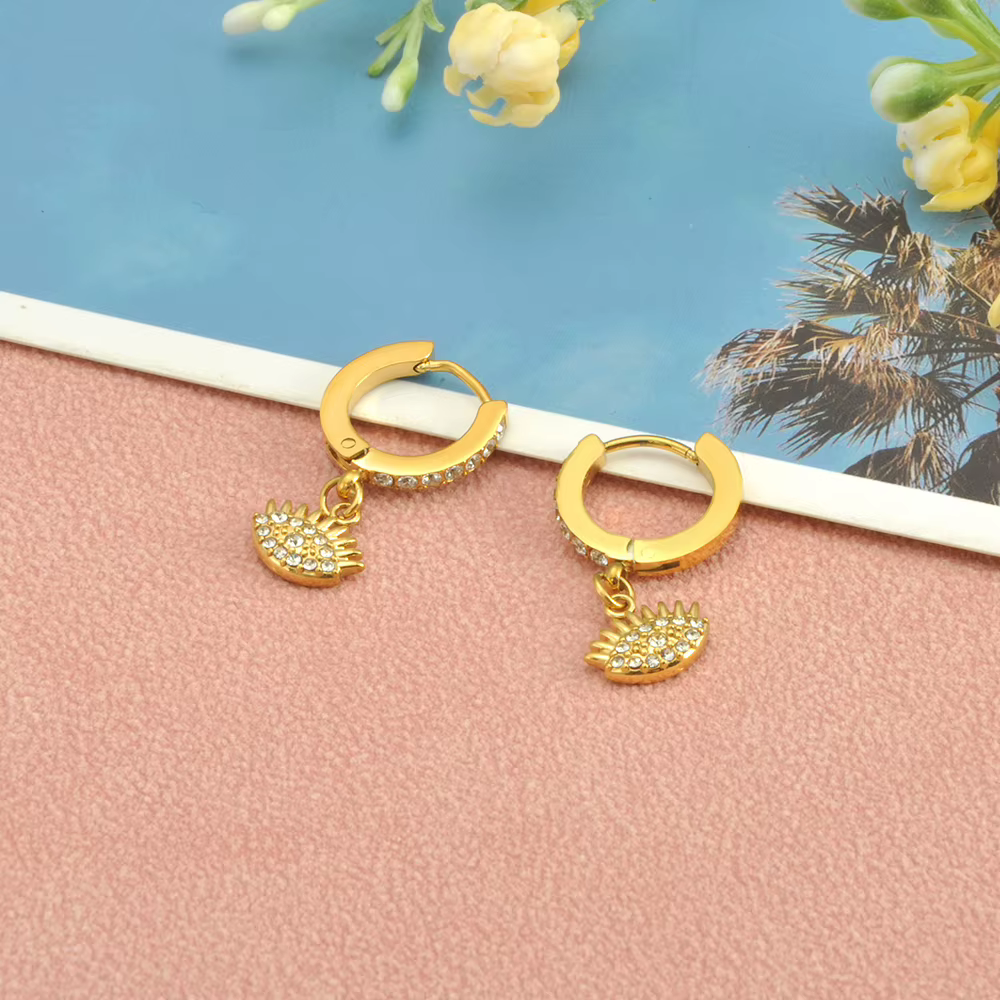 Lokaer ethnique Zircon mauvais œil pendentif boucles d'oreilles pour femmes en acier inoxydable 316L plaqué or boucle