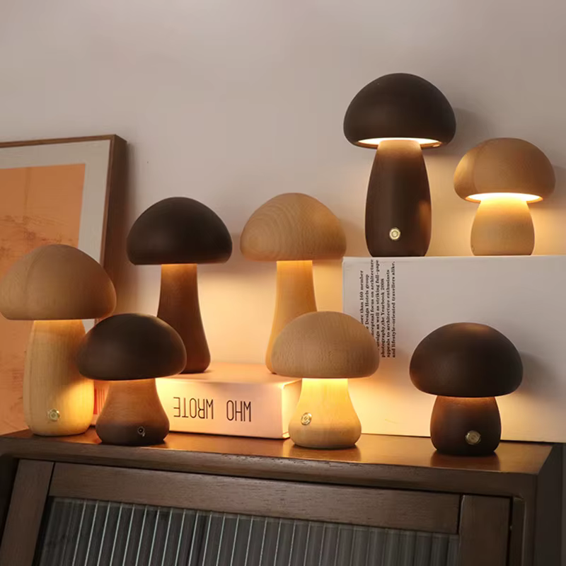 Veilleuse mignonne en forme de champignon en bois - VIP