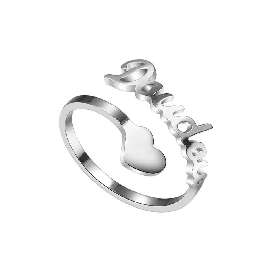 Bague personnalisée avec nom en forme de cœur rempli/bague Unique personnalisée/pour petite amie