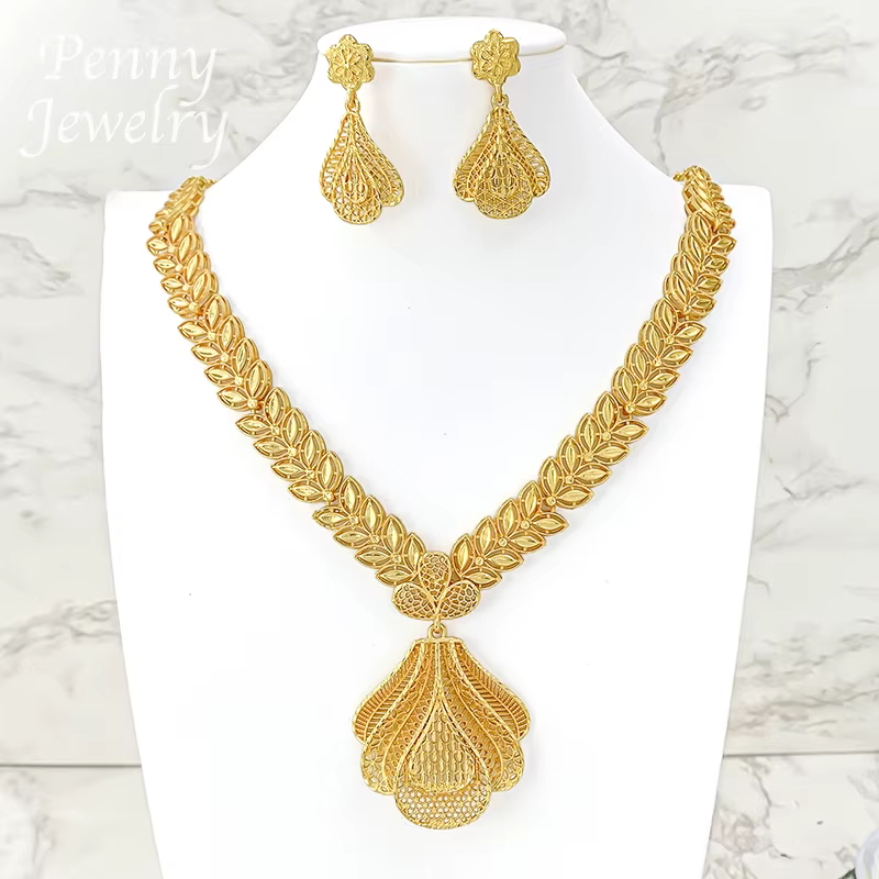 Ensemble de bijoux classique rétro bohème Dubaï plaqué or 18 carats pour femmes