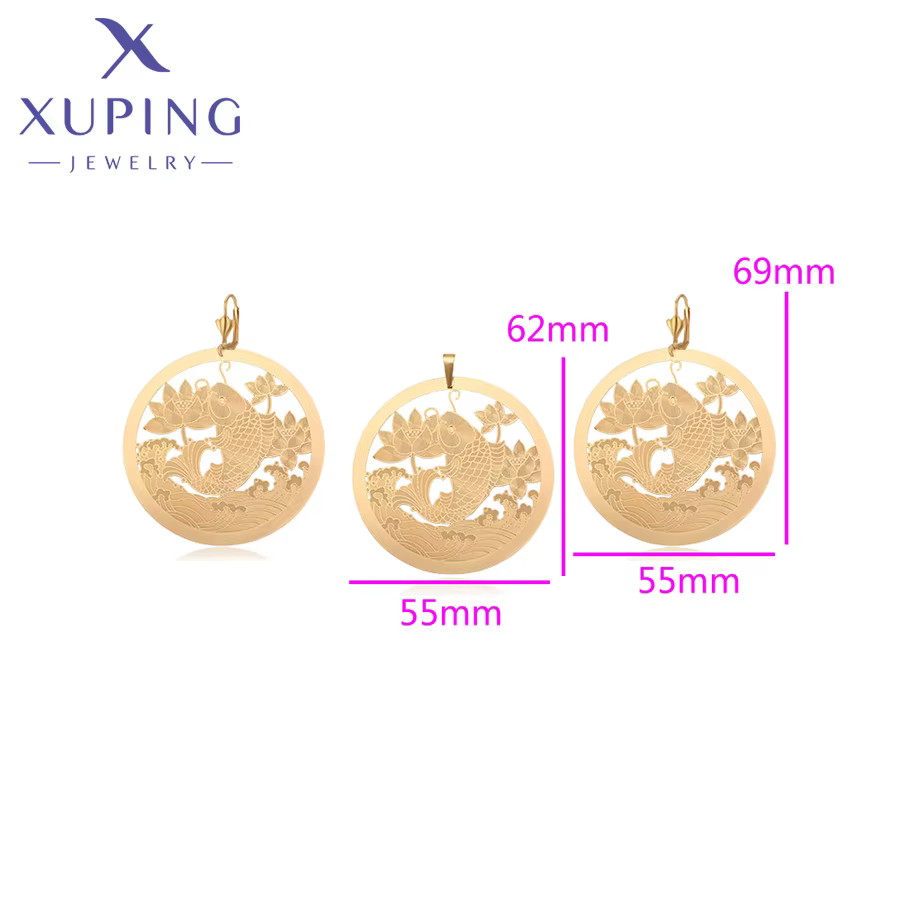 Xuping Jewelry Nouvelle Collection Collier Pendentif et Boucles d'Oreilles Simples Dorés pour Femme