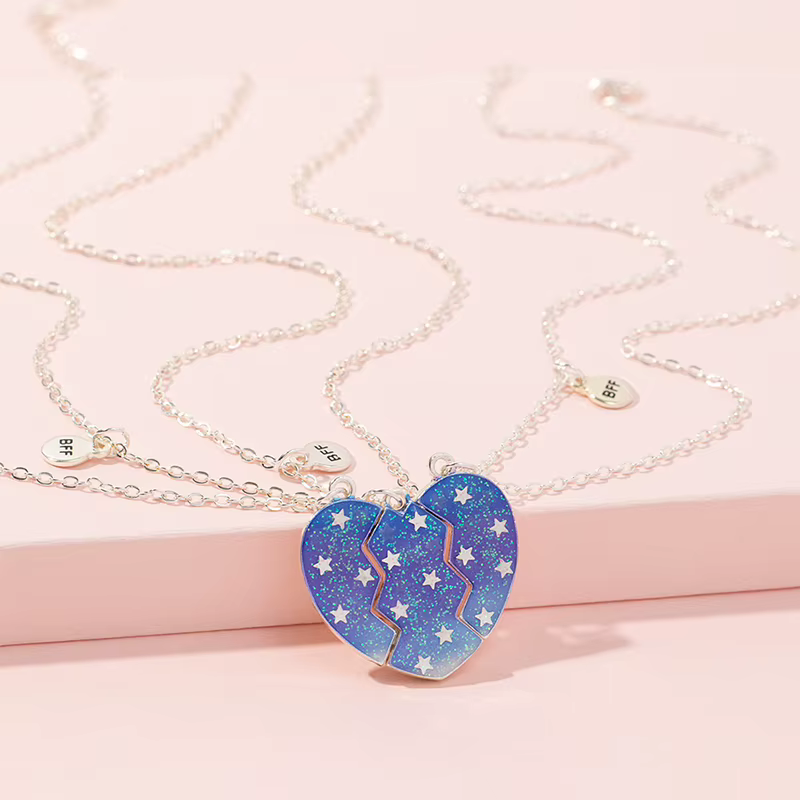 Étoile lumineuse 3 pièces pendentif coeur cassé pour filles Bestie amitié BFF colliers 3 meilleur ami bijoux cadeau