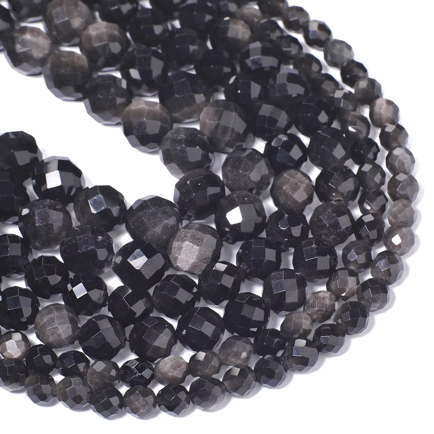 Perles en pierre d'obsidienne couleur argent naturel 6mm 8mm 10mm