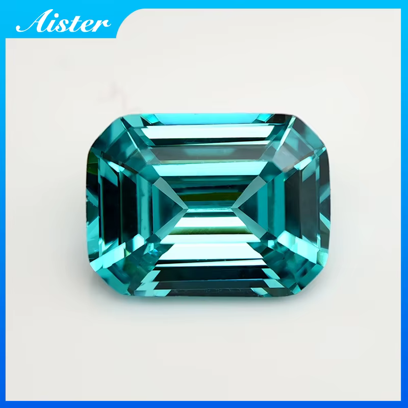 Nouvelles pierres de zircone cubique taillées en émeraude vert Paraiba/bleu Paraiba