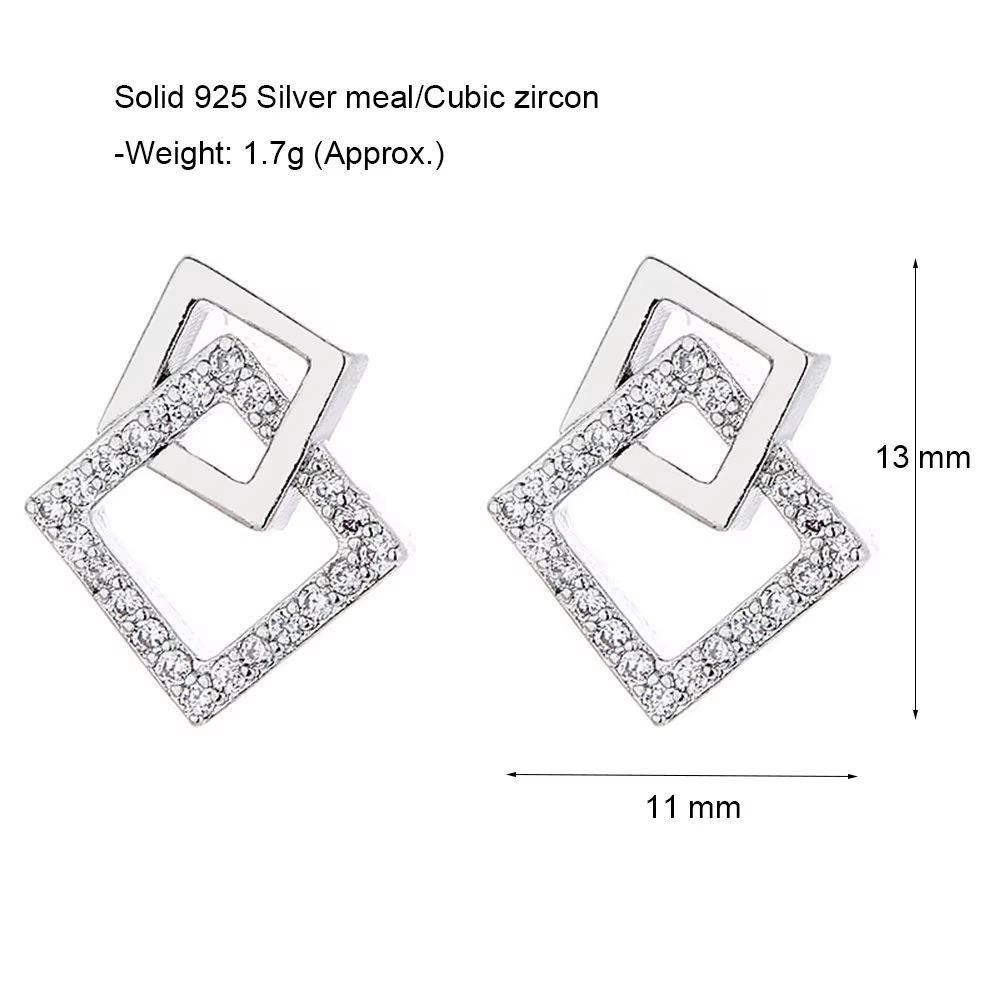 YLMyself 925 boucles d'oreilles carrées en argent pour femmes pavé CZ géométrique mode coréenne bureau dame bijoux