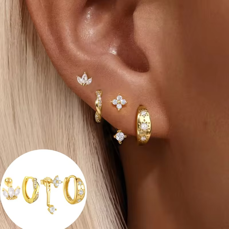 Ensemble de boucles d'oreilles Huggie en acier inoxydable et zircone pour femmes