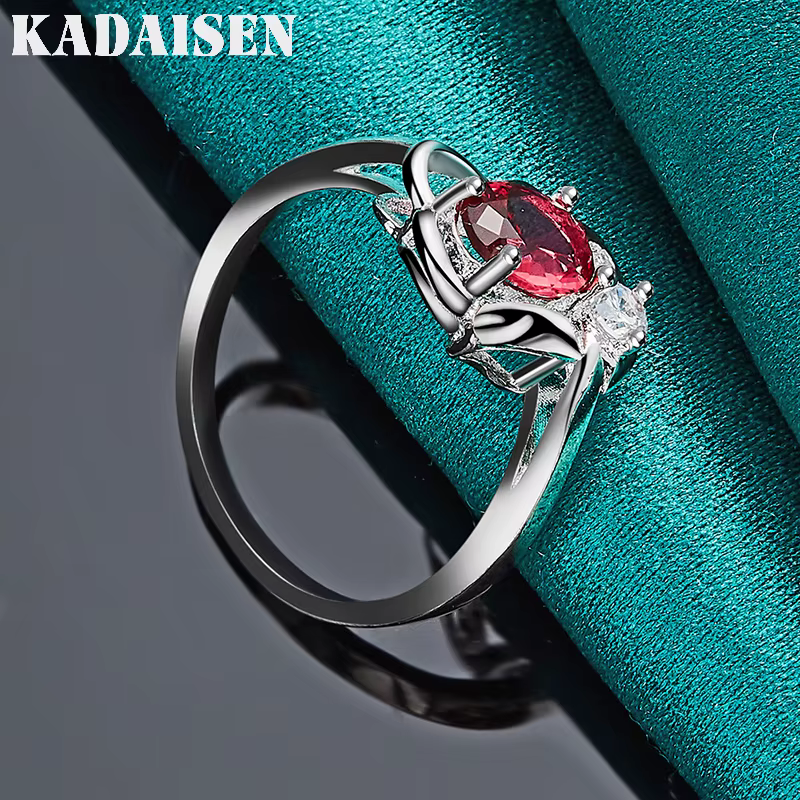 Fleur en argent sterling 925 avec rubis 7-10 # Bague pour femme