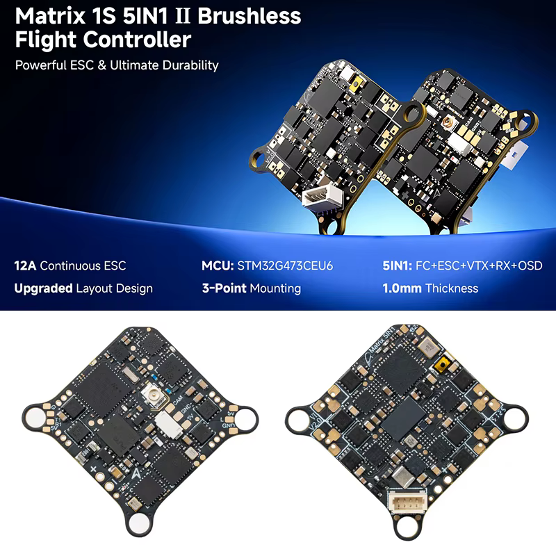 Contrôleur de vol BETAFPV Matrix 1S Brushless 5-en-1 II AIO avec ESC 12A pour Quadcopter Air65 II/ Air75 II/ Meteor65 Pro/ Meteor75 Pro