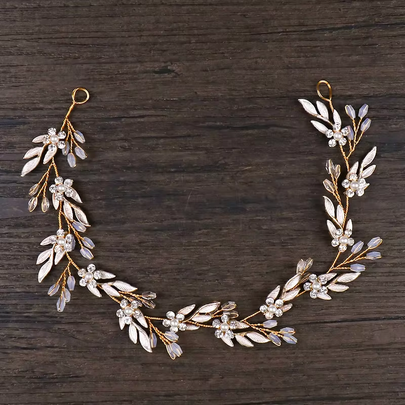 Vintage or bandeaux cheveux ornements feuilles strass fleur