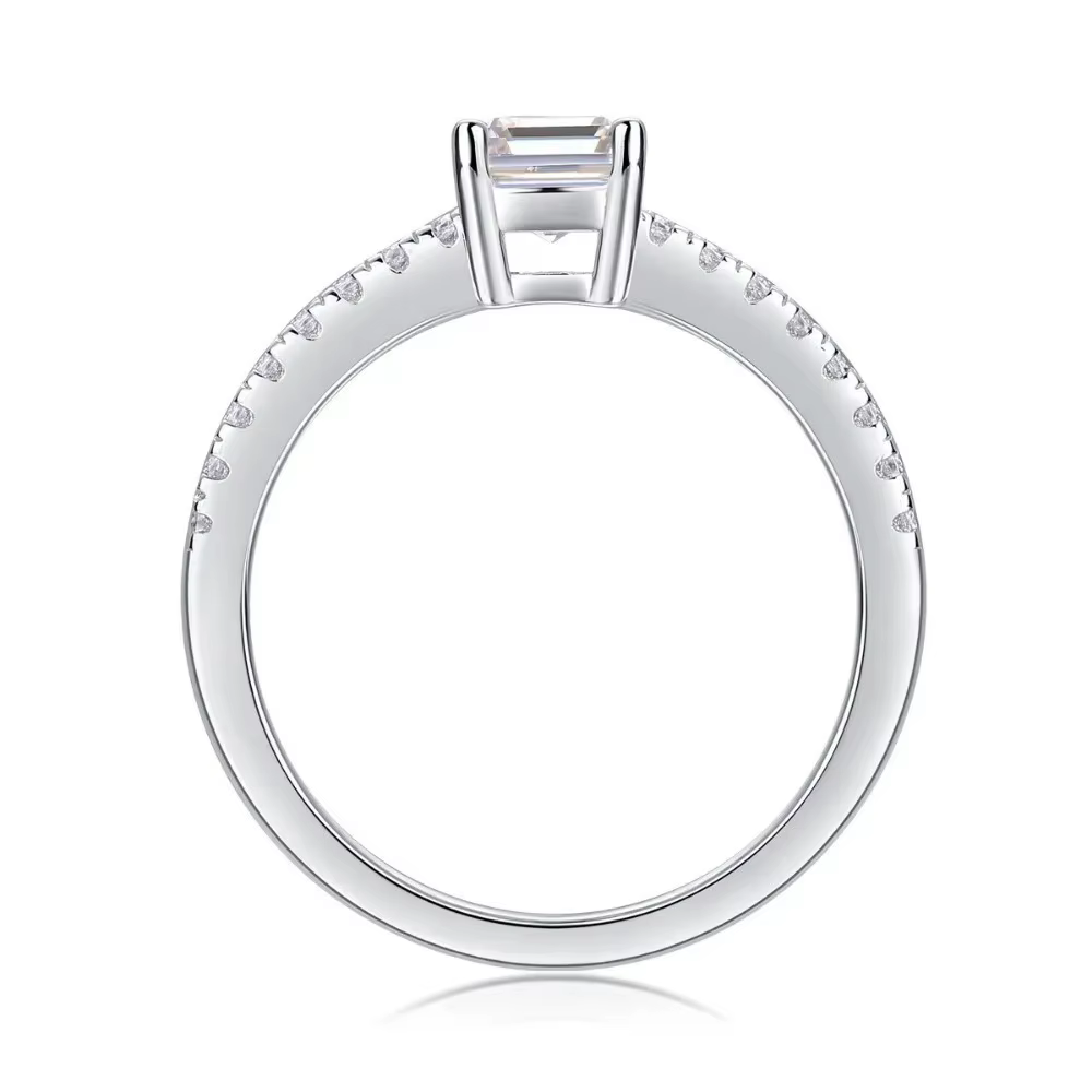 M-JAJA Bague de fiançailles en moissanite taille émeraude 1CT pour femmes, alliance de mariage en argent sterling 925, bijoux de fête de mariage pour la mariée