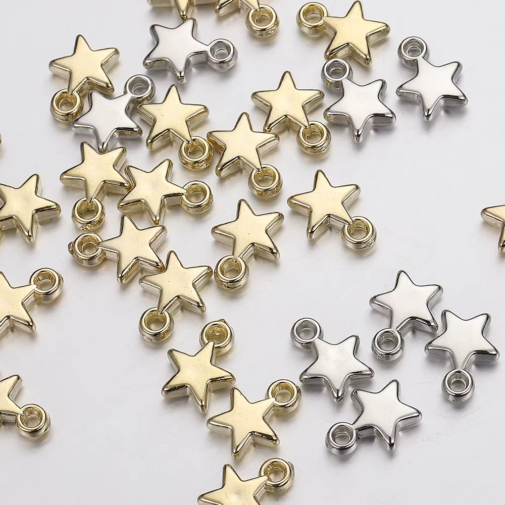 100 pièces CCB perles acryliques breloques pendentifs 9mm étoile couleur or argent
