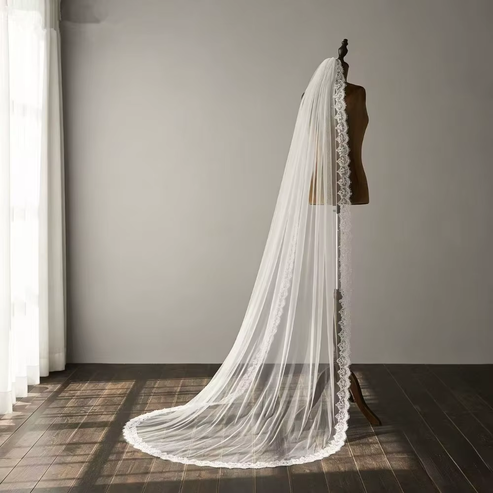 Voile de mariée élégant de 250 cm de long avec bordure en dentelle