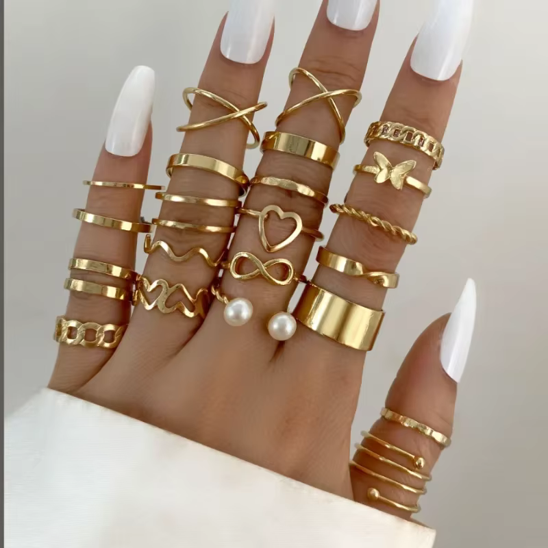 Ensemble de bagues couleur or pour femmes