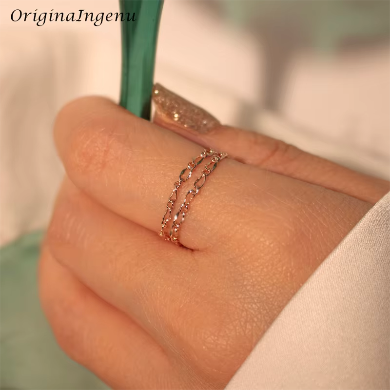 Bague chaîne Double couche remplie d'or 14K