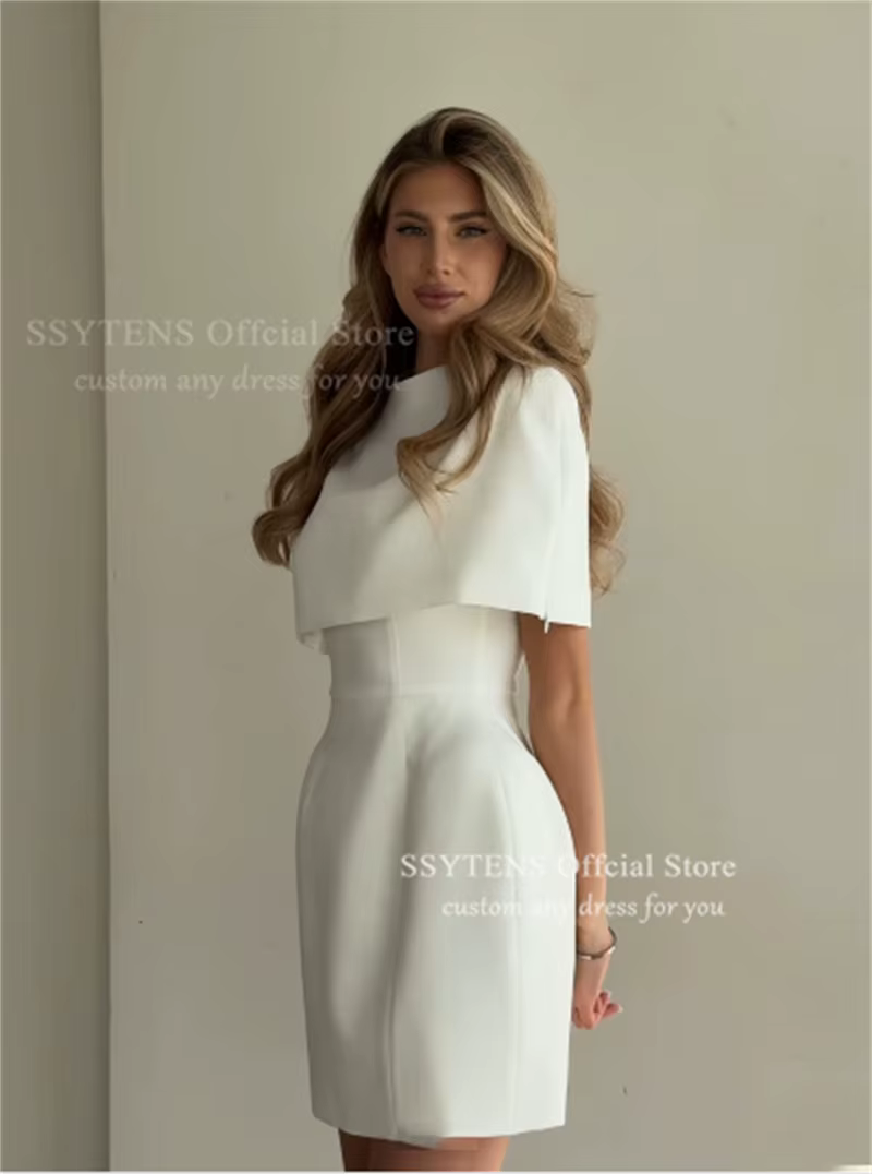 SSYTENS Robe Courte de Mariage Coupe A-Line Sans Manches