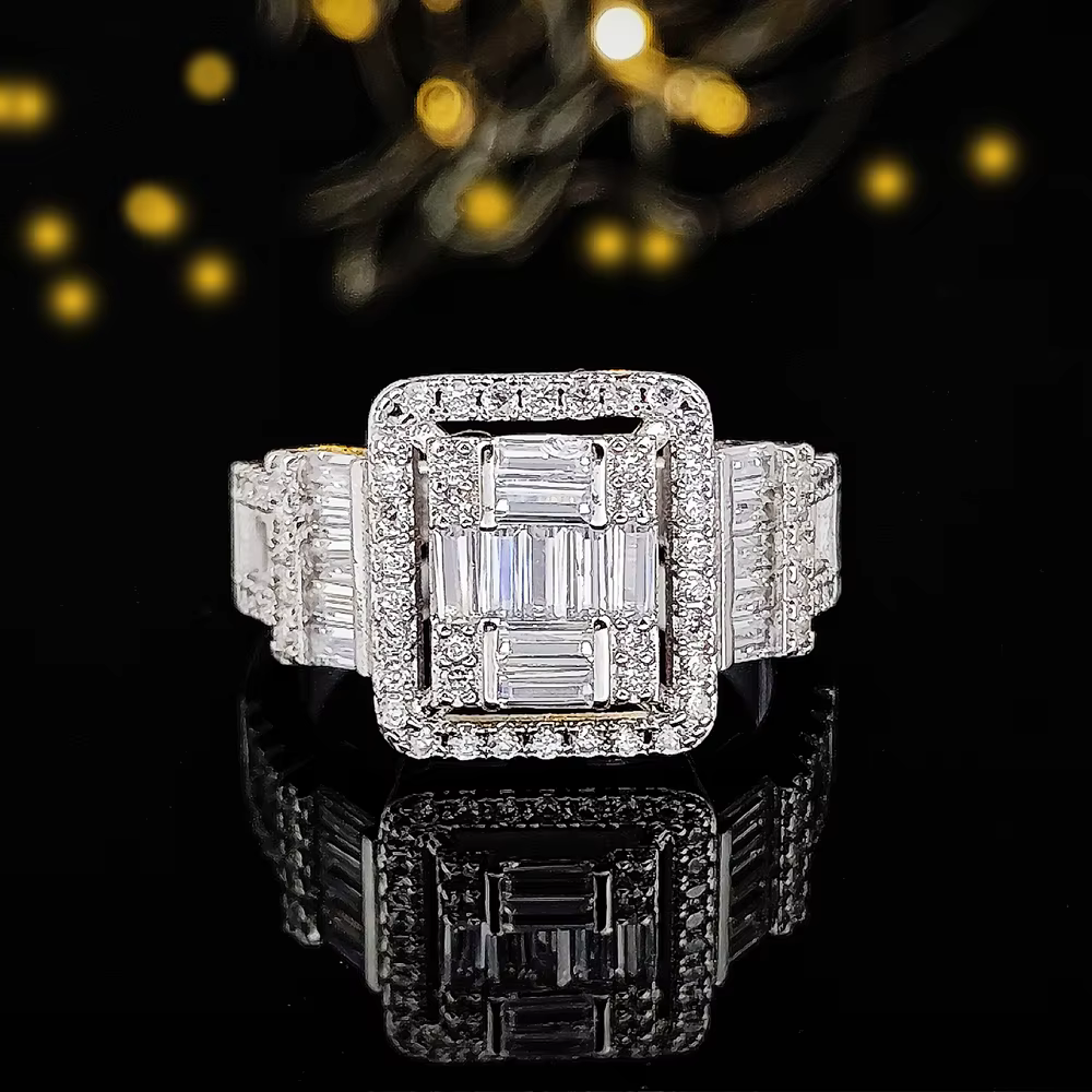 Bague de fiançailles rectangulaire de luxe pour femmes