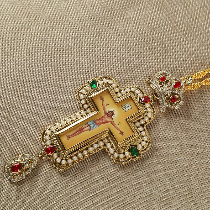 Collier long byzantin catholique avec crucifix
