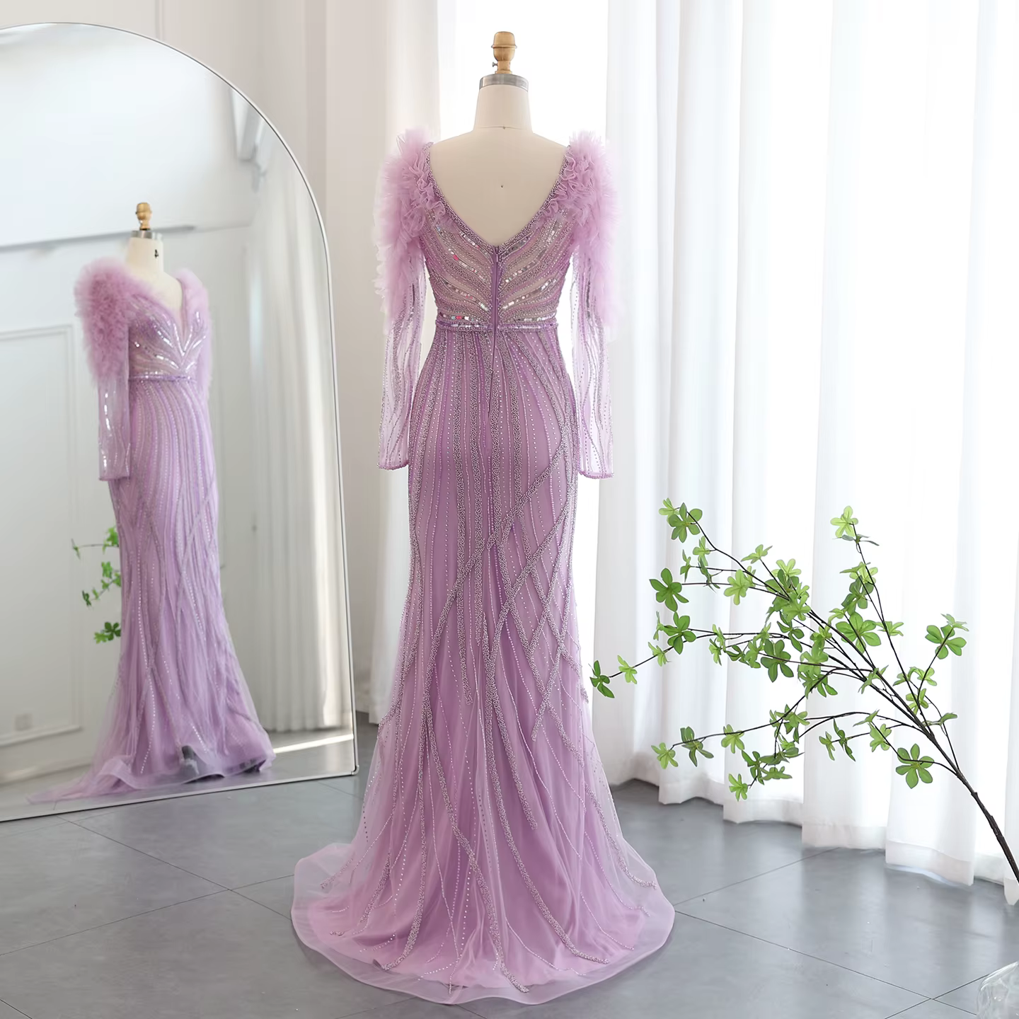 Sharon Said luxe sirène lilas volants arabe robe de soirée pour les femmes de mariage col en v bleu formelle robes