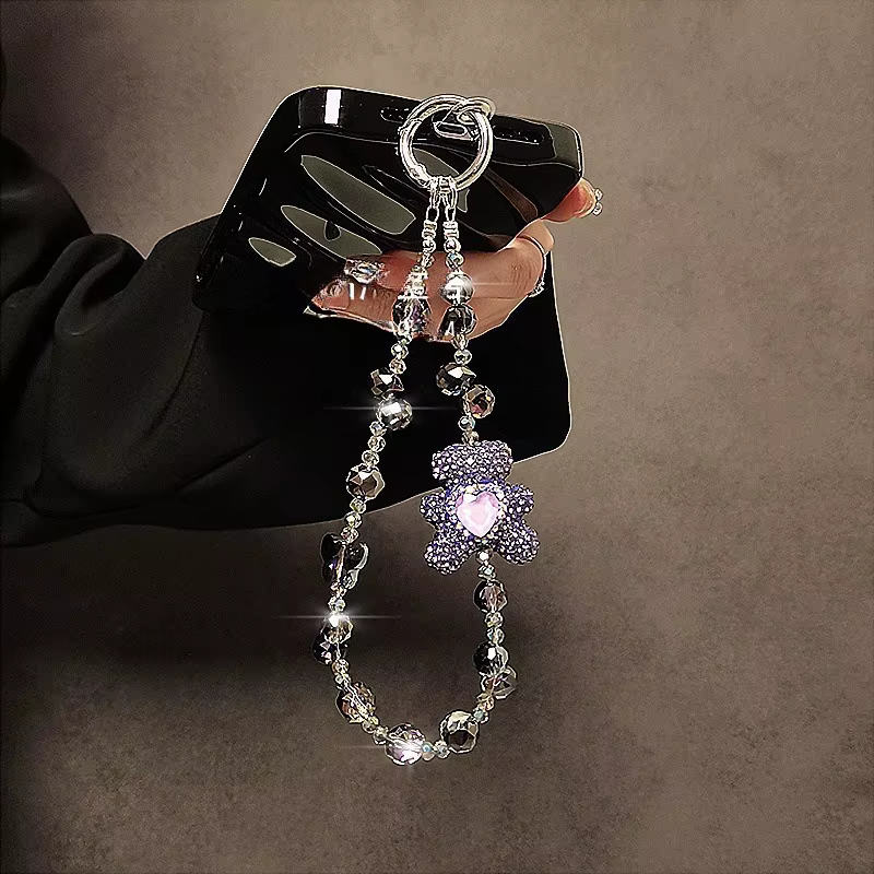 Lanière de téléphone portable de luxe haut de gamme avec ours en diamant