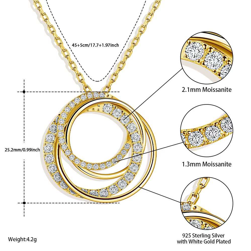 M-JAJA Moissanite quatre cercles pendentif collier pour femmes plaqué or S925 en argent Sterling Multi cerceau