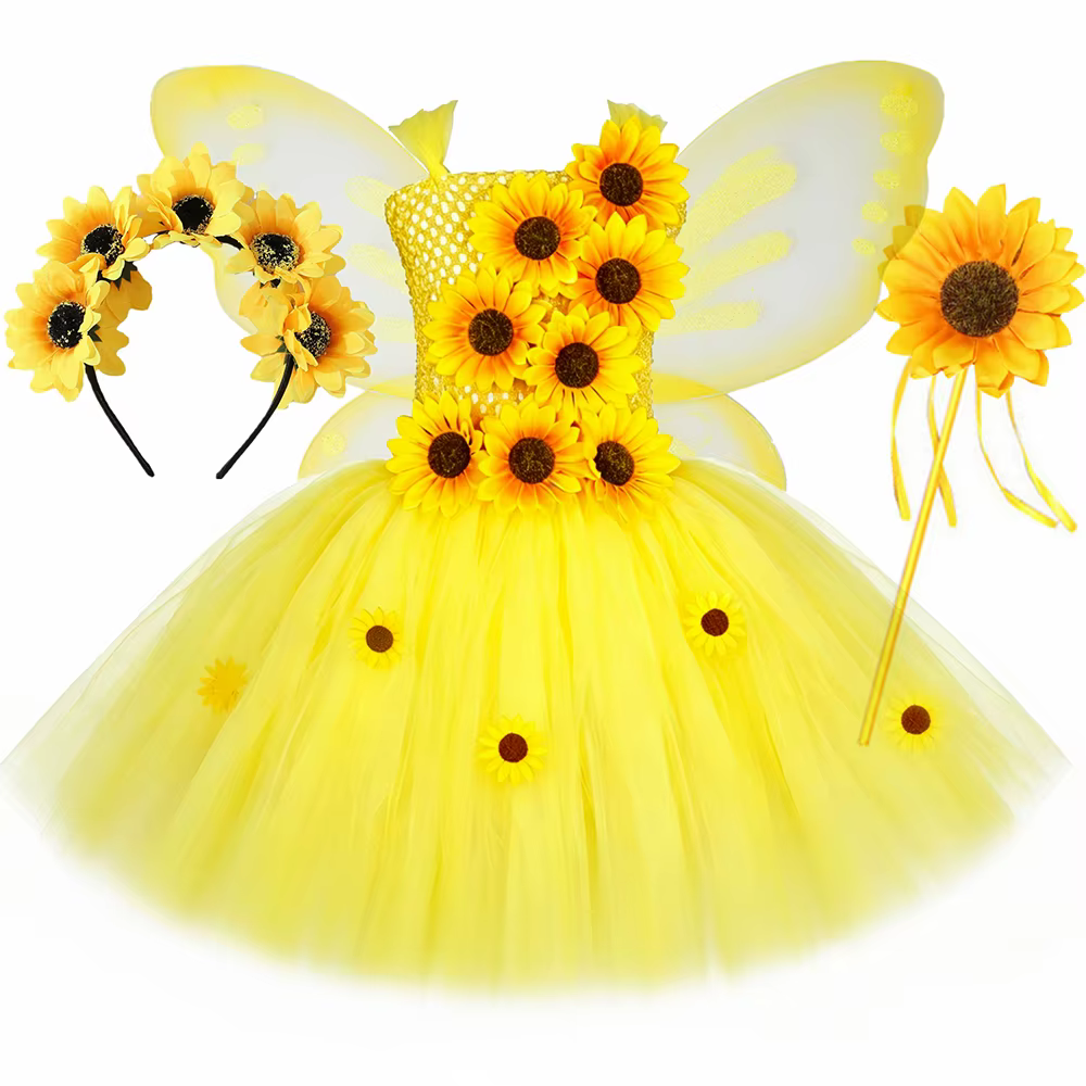 Robe de princesse féerique tournesol pour filles