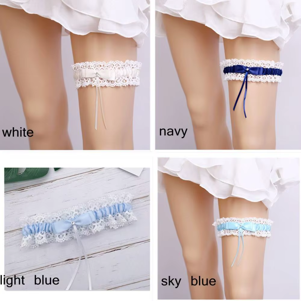 Ceinture de jarretelles bleu en dentelle florale pour femmes