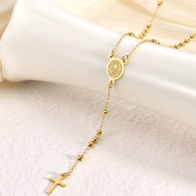 Collier chapelet de perles de prière en acier inoxydable