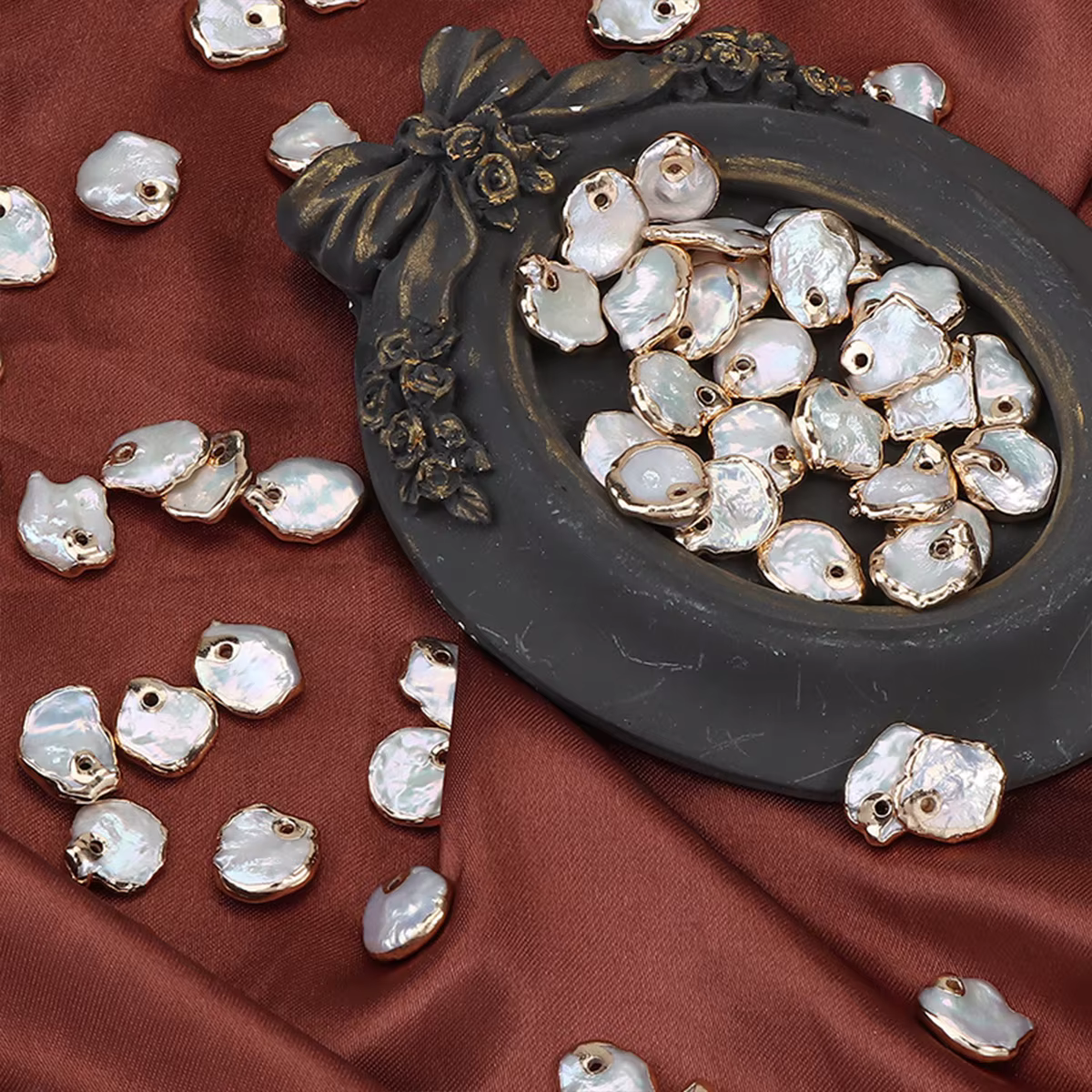 Pétale baroque bordure dorée perle d'eau douce naturelle pendentif de forme irrégulière pour bricolage boucles d'oreilles collier Bracelets accessoires