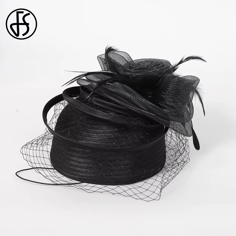 FS mariage église rouge chapeaux fascinateurs pour femme avec plume voile Cocktail fête coiffure 2025 dame élégante Kentucky Derby casquette