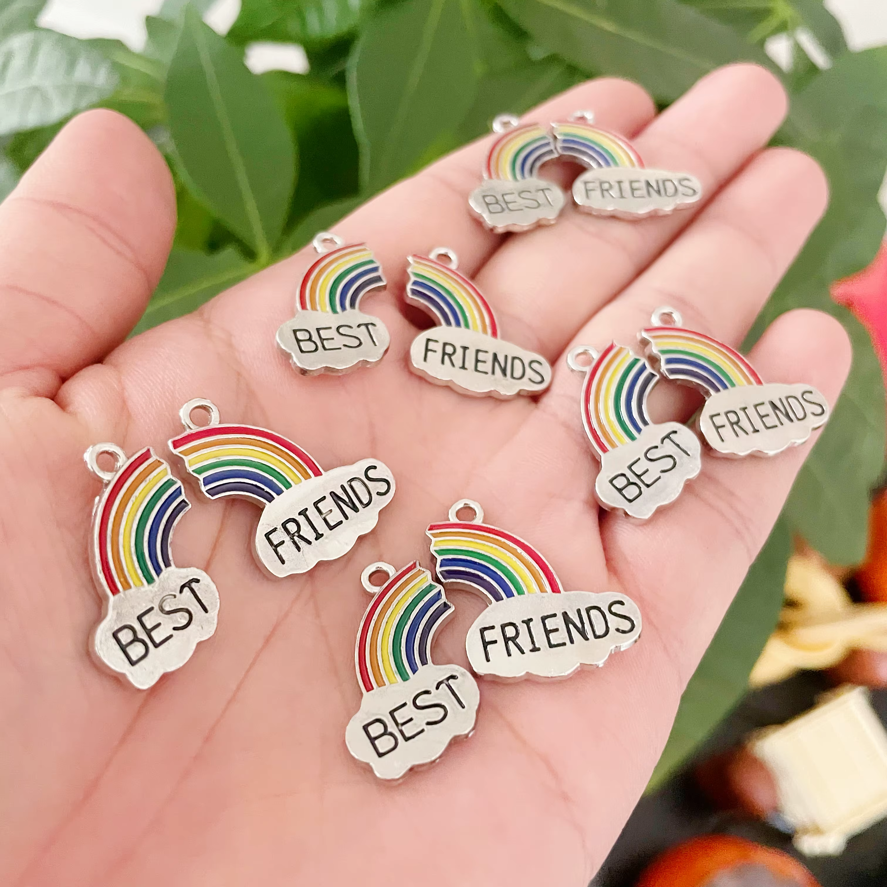 10 Pcs/Set Mode Meilleurs Amis Couple Pendentif Collier Arc-En-Ciel Coeur Brisé Choker Cadeau Amitié Bijoux En Gros