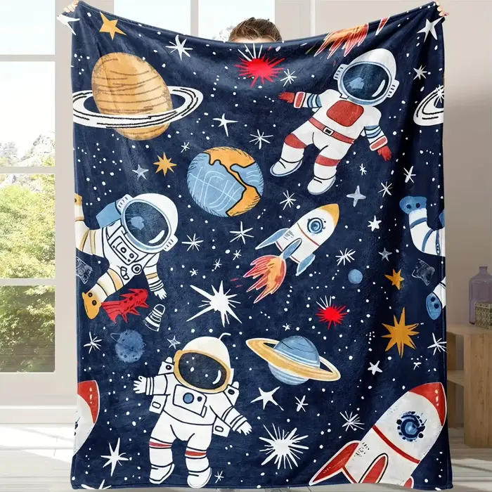 Couverture douce d'astronaute, couverture en flanelle sur le thème de l'espace avec imprimé planètes