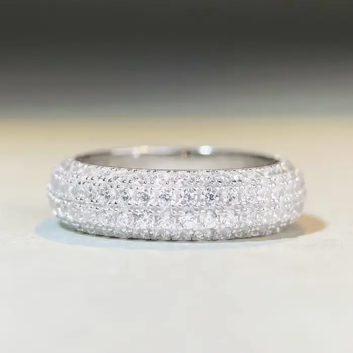 GoldEclat Bague Hip Hop de luxe en or blanc massif et platine PT950 entièrement sertie de diamants, 
