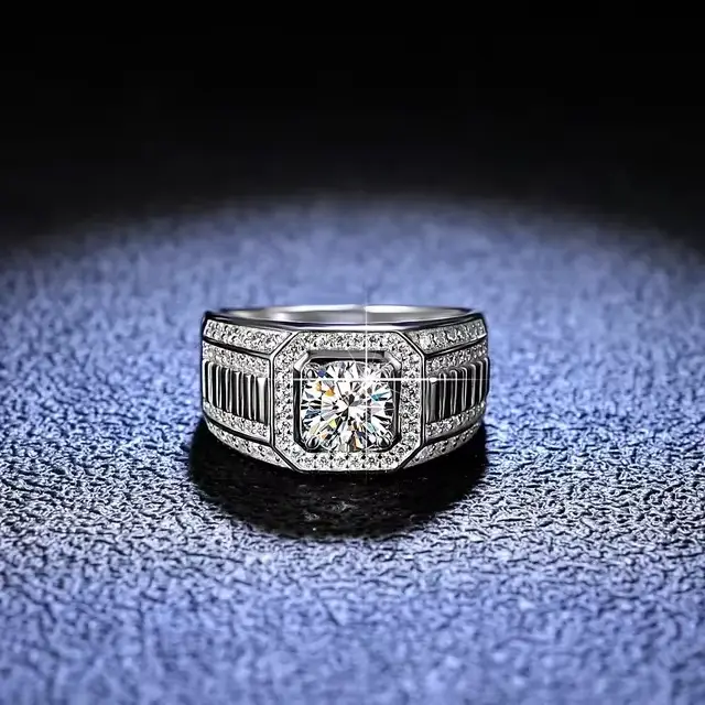 Bague en or blanc platine PT950 haut de gamme ShinyGold pour homme, 1 carat de moissanite couleur D