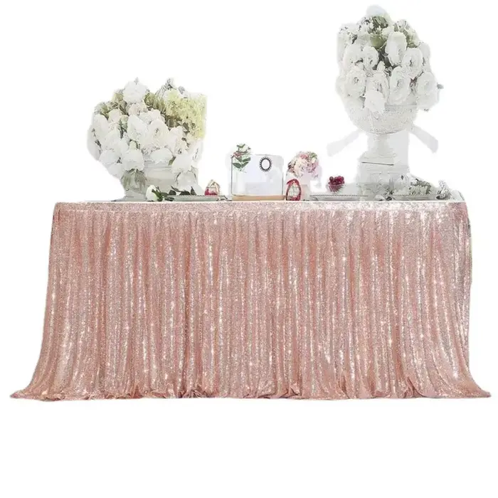 Jupe de Table à paillettes dorées, à volants plissés, pour Table ronde/rectangle/carrée, pour fête d