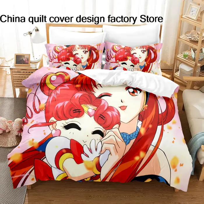 Ensemble de literie 3 pièces imprimé en 3D Sailor-Moon, housse de couette, taie d'oreiller, linge de