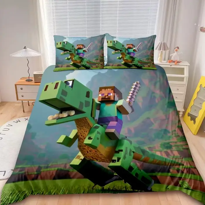 Ensemble de housse de couette Minecraft pour enfants, 2/3 pièces, ensemble de literie Game My World,