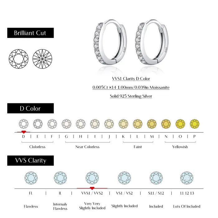 MODIAN D couleur scintillante Moissanite boucles d'oreilles 925 en argent Sterling classique brillan