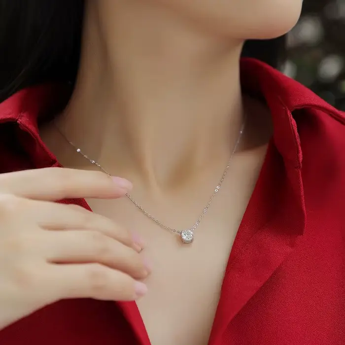 Moissanite Dia 6.5mm 0.5-5CT femme pendentif argent collier pour femmes chaînes fête mariée bijoux f