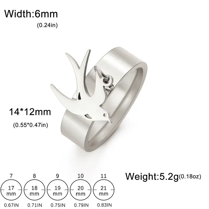 Kkjoy-Bague pendante oiseau hirondelle pour femme, acier inoxydable, bague animal, bijoux de mariage